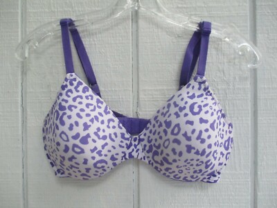 Hanes Women's 36 C White and Purple Animal Print Underwire Bra