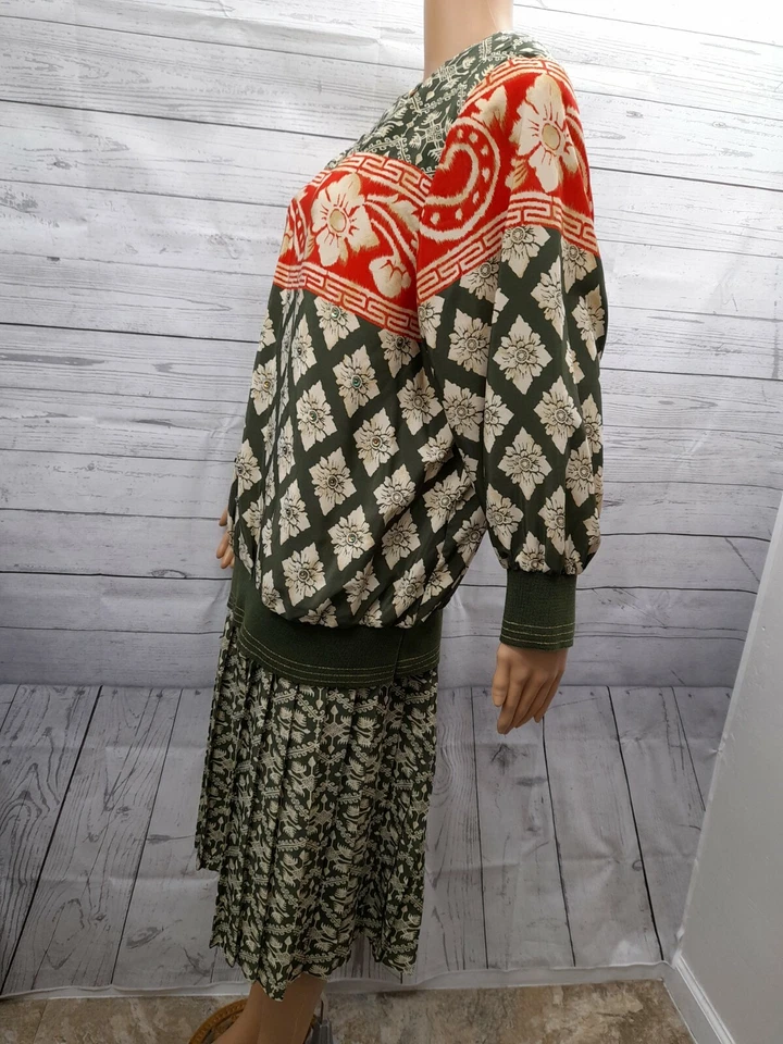 De Colección Jo Hanna York Por Joan Davis Conjunto Floral Falda Top Traje Conjunto Verde Rojo Talla 18 Foto 4 de 4