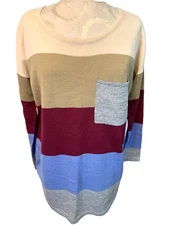 STACCATO Multicolor Wide Stripe Long Sleeve Boat Neck Tunic Sweater Size S/M