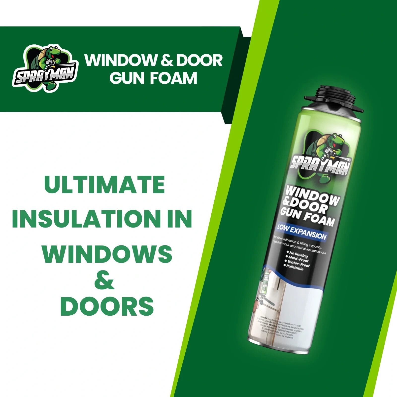 Sprayman Window & Door Low Expansion Spray Foam - Gun Foam, 24 oz  12 Pack Kit