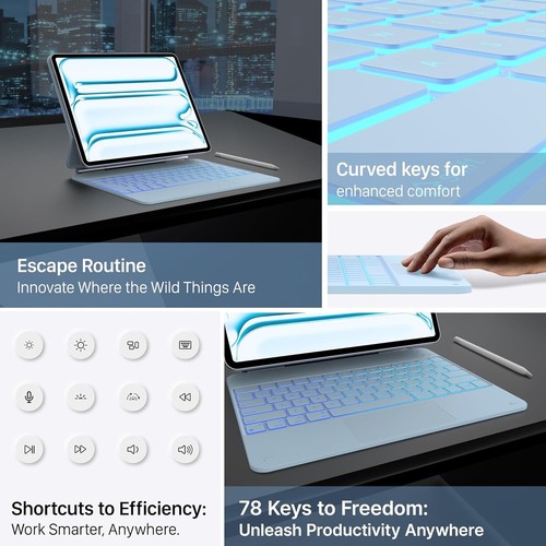typecase Keyboard Case for iPad Pro 13-inch (M4) 2024, 11 Colors Backlight BLUE - Afbeelding 7 van 8