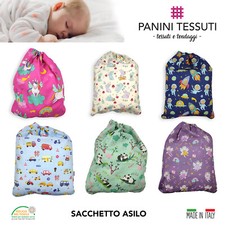 SACCHETTO ASILO nido 100% Cotone 46x60cm ricamo ideale per contenere sacco nanna