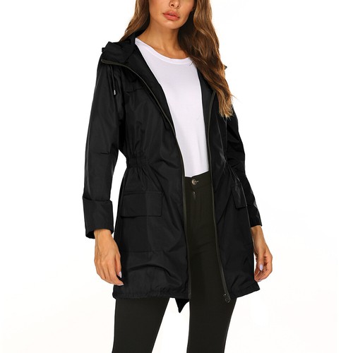 Women Waterproof Jacket Windbreaker Outwear Hooded Zipper Raincoat Lightweight - Picture 12 of 20