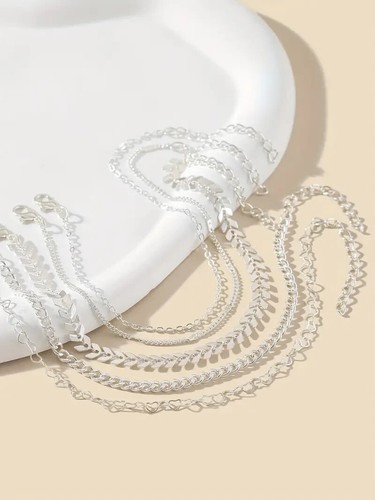 5-Piece Boho Beach Party Anklet Set, Simple Fashion Chain Anklets - Picture 3 of 4