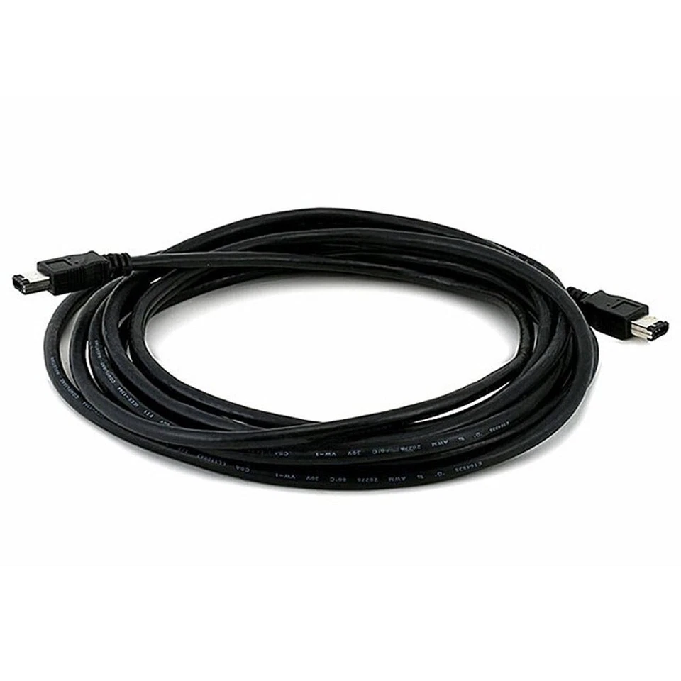 15FT Firewire 400 6 Pin Male to Male IEEE 1394 iLINK Cable Cord PC Mac Black - Image 2 of 2