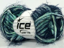 Custom Blend Eyelash with Metallic Ribbon Ice Yarn #71454 Navy & Iridescent 50gr