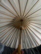 Vintage Rice Paper  Wood Umbrella Parasol Oriental- white - UNPAINTED - 21 in.