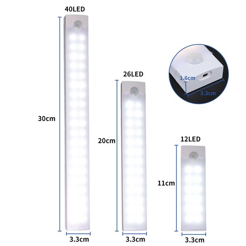 USB Rechargeable LED PIR Motion Sensor Light Strip Wireless Cabinet Closet Lamp - Bild 2 von 10