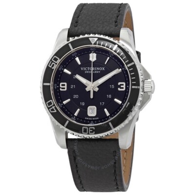 アー公 Victorinox Maverick Black Dial Black Leather Men's Watch 241862