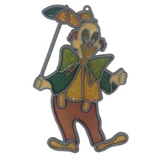 Vintage Stained Glass Sun Catcher Clown with Umbrella. 5 In.