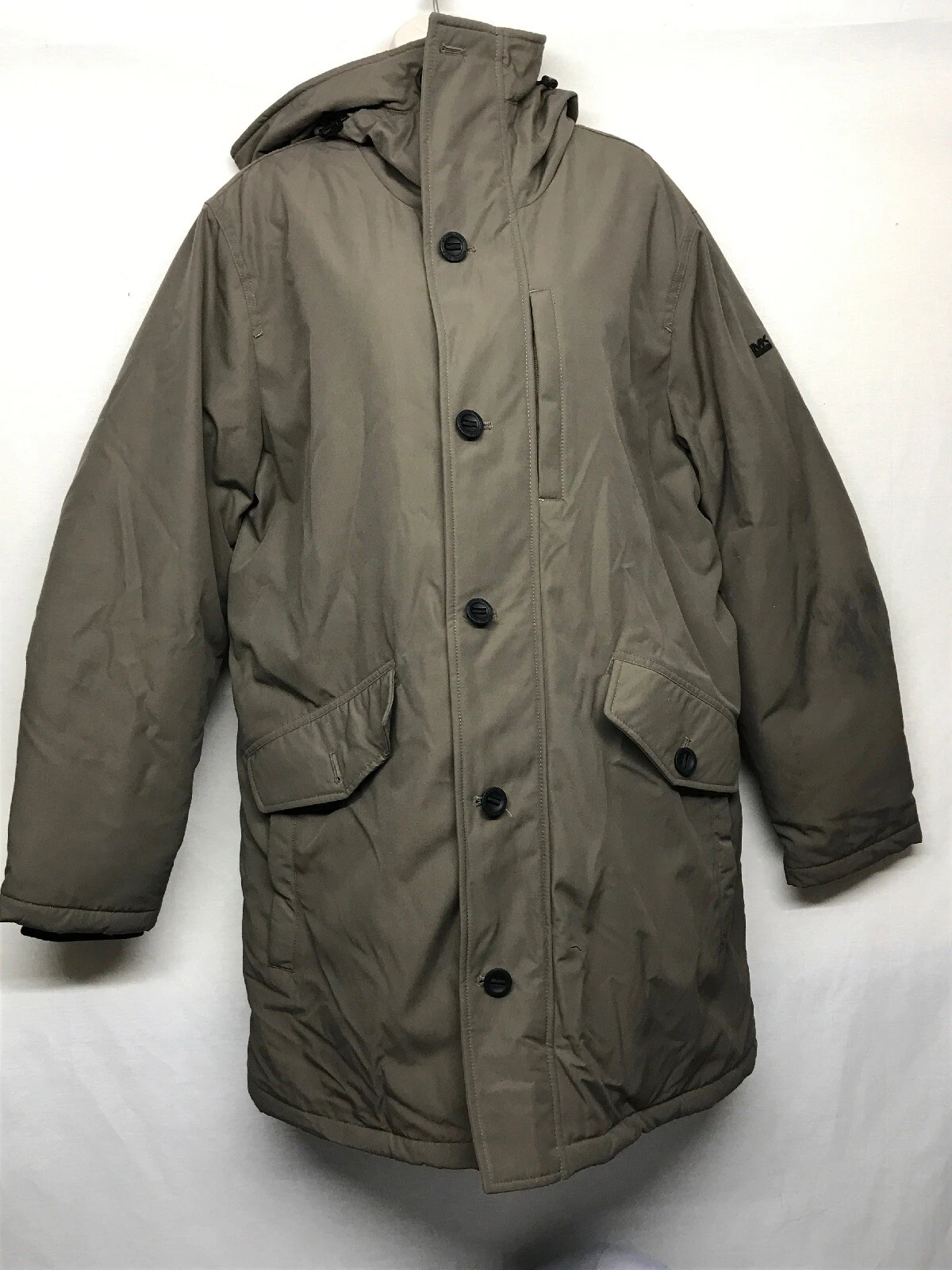 MICHAEL KORS donna CAPPOTTO tunica lunghezza CAPPUCCIO cappuccio giacca marrone taglia large +YX 2