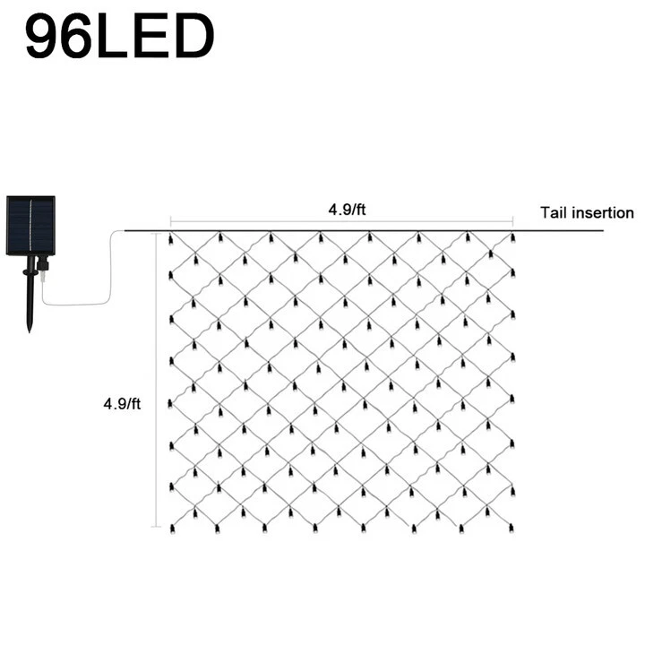 Cadena de luces solares 96 LED de malla de hadas blanco día boda fiesta decoración exterior Foto 4 de 4
