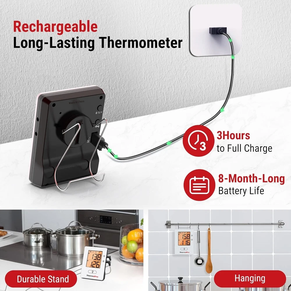 Wireless Meat Thermometer of 650ft for Smoker Oven, Meat Thermometer Digital ...