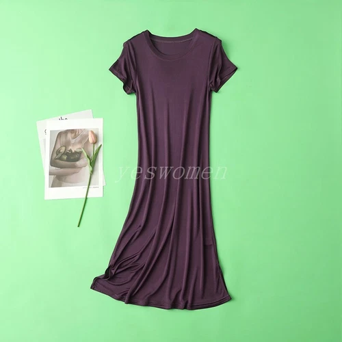 Women Mulberry Silk Long Shirts Short Sleeve Sleep Slips Dress Nightgown T Shirt - Bild 16 von 25