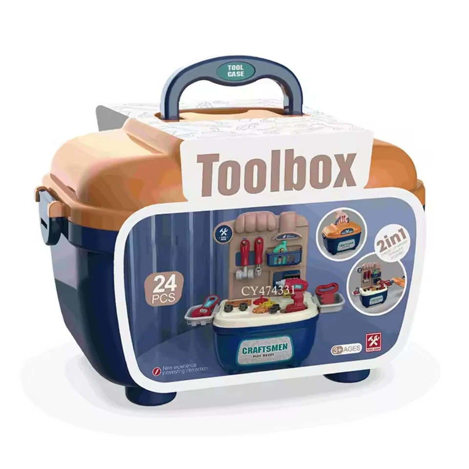 Caja de herramientas de juego de simulación para niños, juguetes de construcción para niños, almacenamiento portátil-juguetes para niños Foto 3 de 4