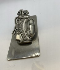 Golf Club Bag Pewter On Stainless Paper Memo note Clip Holder desk Accessory