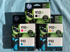 New 5-Pack HP 910XL Black Yellow Magenta & 2X 910 Cyan Ink Cartridges Ex 10/2022