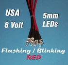 10 FLASHING LEDS 5mm PRE WIRED 6 VOLT RED 6V BLINK PREWIRED BLINKING