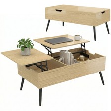 HOMCOM Table Basse Relevable 100 x 50 x 58 cm Bois naturel