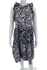 Ulla Johnson Women Trapeze Swing Dress Dark Blue High Neck Sleeveless Size 4