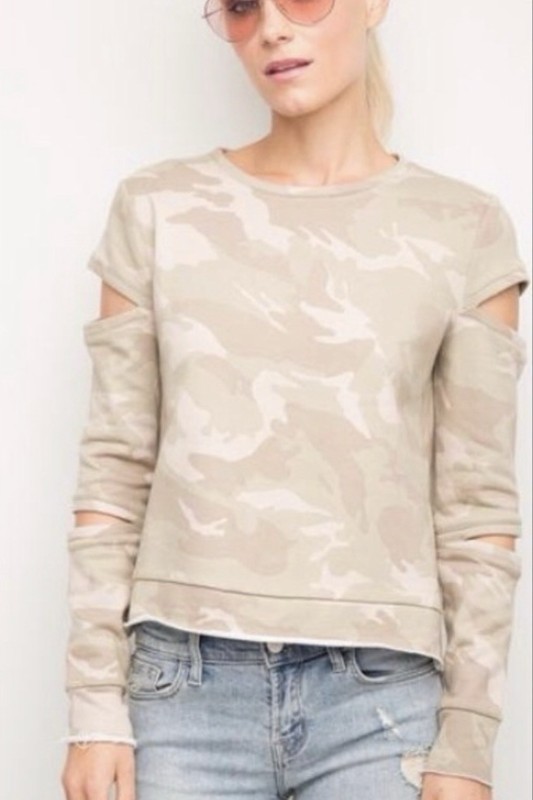 Generation Love Women’s Camo Sweatshirt EUC, Cut-out Details, Size Medium