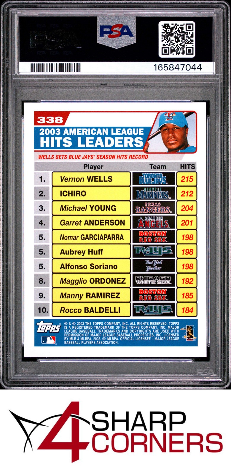2004 TOPPS #338 ICHIRO SUZUKI MARINERS HOF PSA 10 view 2