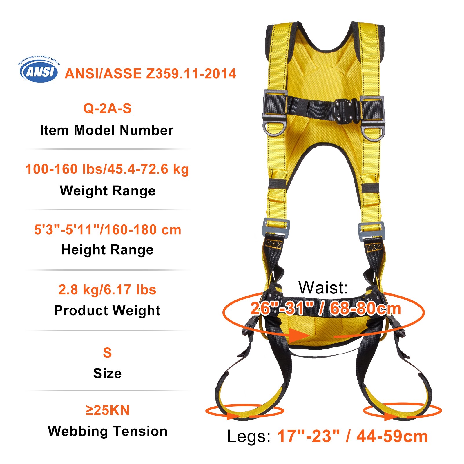 Uimoso Safety Harness Full Body Harness with Padding & Quick Connect Buckles (S)