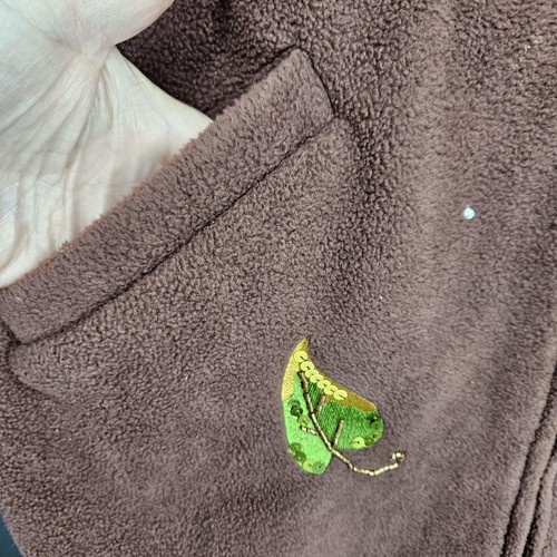 Quacker Factory Jacket Womens Medium Brown Embroidered Fleece Zip Up Fall Leaves - Picture 4 of 10