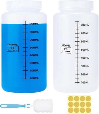 2PCS 1000 ml Weithalsflasche aus Kunststoff   Laborflasche chemikalienbeständig