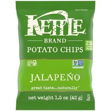 Kettle Brand Potato Chips, Jalapeno Kettle Chips, Snack Bag, 1.5 Oz Pack of 24 