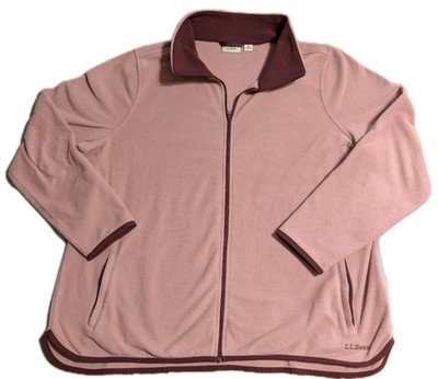 LL Bean Womens Fleece Jacket 2X Pink Full Zip Mock Neck Outdoor Casual