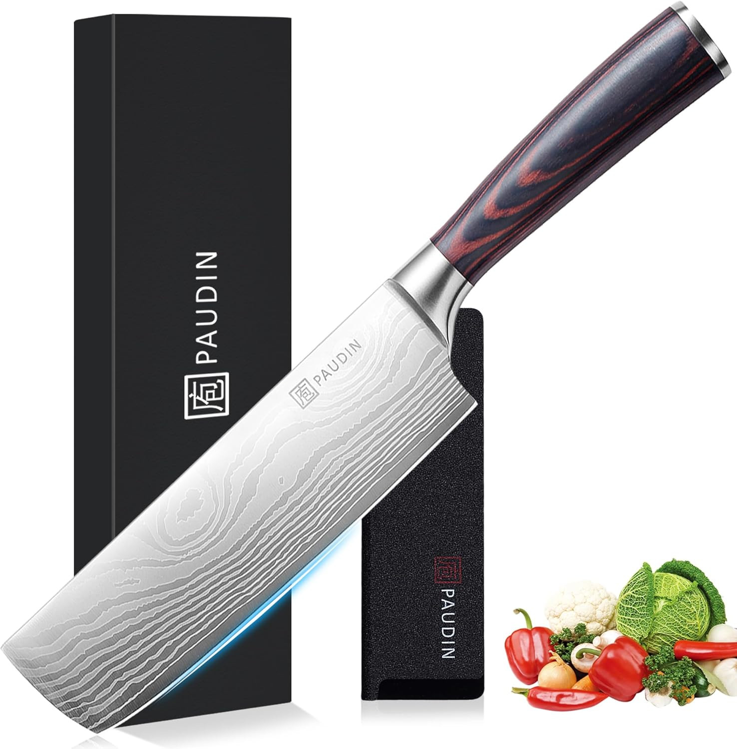 Nakiri Knife - 7" Razor Sharp Meat Cleaver and Vegetable Kitchen Knife, High Car