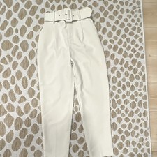 Zara Women's Cream Trousers High Waisted, Size XS, Tapered