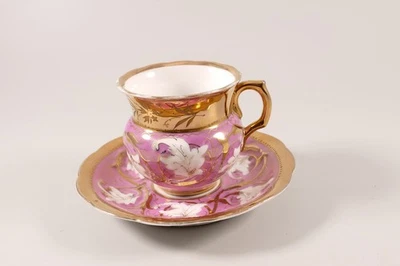Thüringen Sammeltasse und Untertasse Kaffee gold rosa um 1890 - Bild 1 von 4