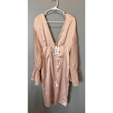 Boohoo Women's Satin Plunge Mesh Sleeve Midi Dress Champagne Size 8US/12UK NWT