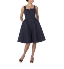 Isaac Mizrahi for Target Dark Navy Fit & Flare Belted Taffeta Party Midi Dress