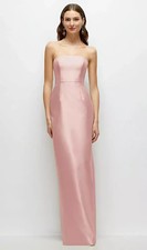 Alfred Sung Column Satin Strapless Dress in Rose Size 2