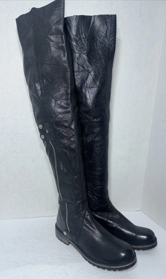 Botas Free People Braxton 39 8.5 OTK Negras Altas Distress Artesanales Cuero Foto 2 de 4