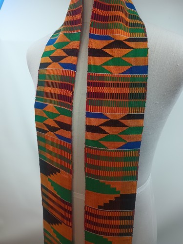 Traditional Kente Cloth Stole Sash Black Multicolor Ceremonial - Picture 3 of 4