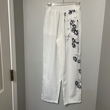 Women's White Boho floral Harem Bohemian Baggy Gypsy Hippie Wide Leg Pants Sz S