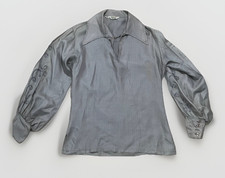 70s Continental Dagger Collar Shirt Gray Men Small Embroidered Sleeve Detail Vtg