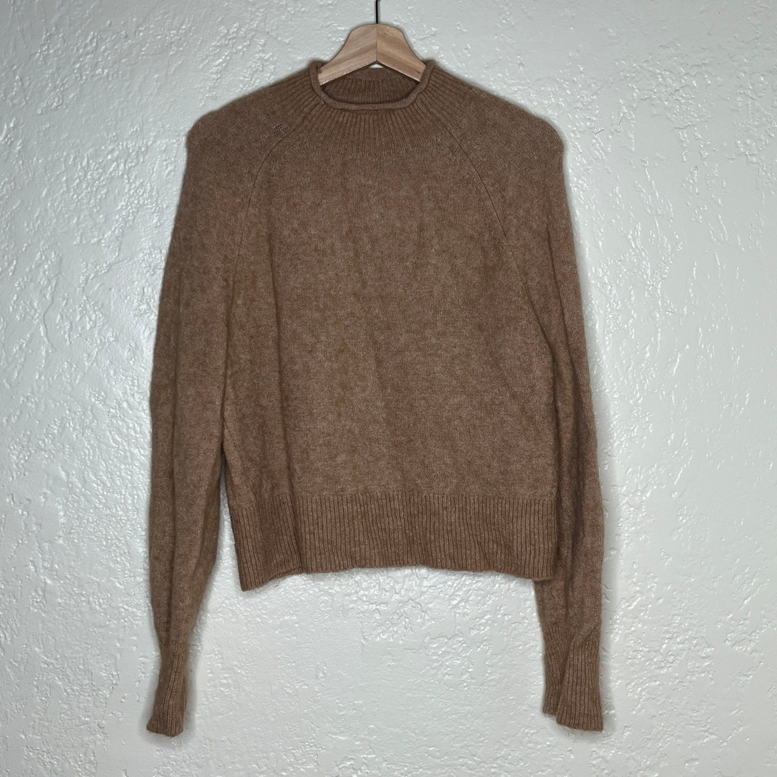 J. Crew Women's Tan Supersoft Rollneck Sweater Boxy Cropped Fit Size Small