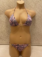 Victoria  s Secret Bikini. Multicolor Leaf Print With Gold Toggles. Size Medium.