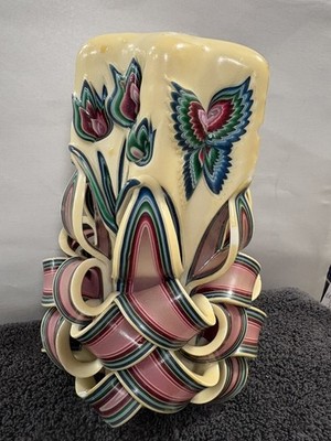Vintage HOLLAND HOUSE CANDLE Butterflies & Floral Carved Ribbon Wax 8 Candle