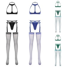 Women Fishnet Bralette Lingerie Two Piece Set Bathins Underwear For Stockings