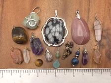 Vintage - Now 15 Piece Colorful Real Stones Agates Pendants Craft Jewelry Lot #7