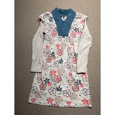 Tea Collection Girls Size 7 Floral Layered Long Sleeve Dress Blue Coral Cotton