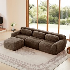 L-Shaped Plush Boneless Sofa w/ Ottoman  Pillows, Chocolate