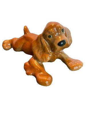 Dog Cocker Spaniel Figurine Ceramic Laying Down  Brown Vintage 6 X 3 