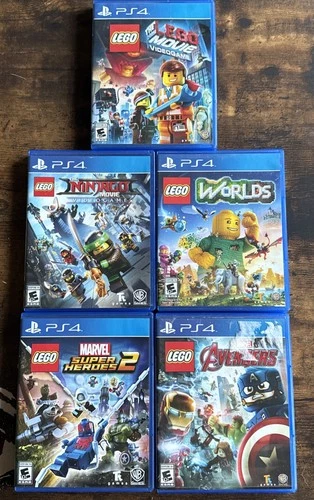 LEGO PS4 GAME LOT- 5 GAMES INCLUDED - Ninjago, 2 Marvel,  Worlds, LEGO Movie